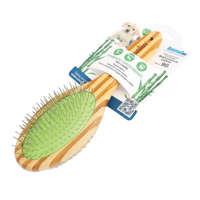 Spazzola 2in1 Bamboo per cani e gatti con manico naturale, doppia funzione districante e levigante
