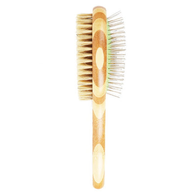 Spazzola 2in1 Bamboo per cani e gatti con manico naturale, doppia funzione districante e levigante