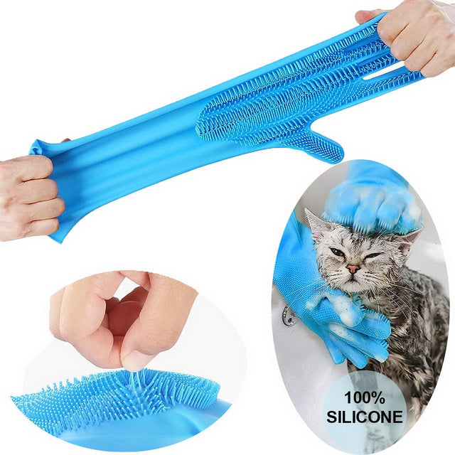 Guanti in silicone professionali Animalin con particelle antiscivolo e testine massaggianti per toelettatura animali