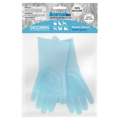 Guanti in silicone professionali Animalin con particelle antiscivolo e testine massaggianti per toelettatura animali