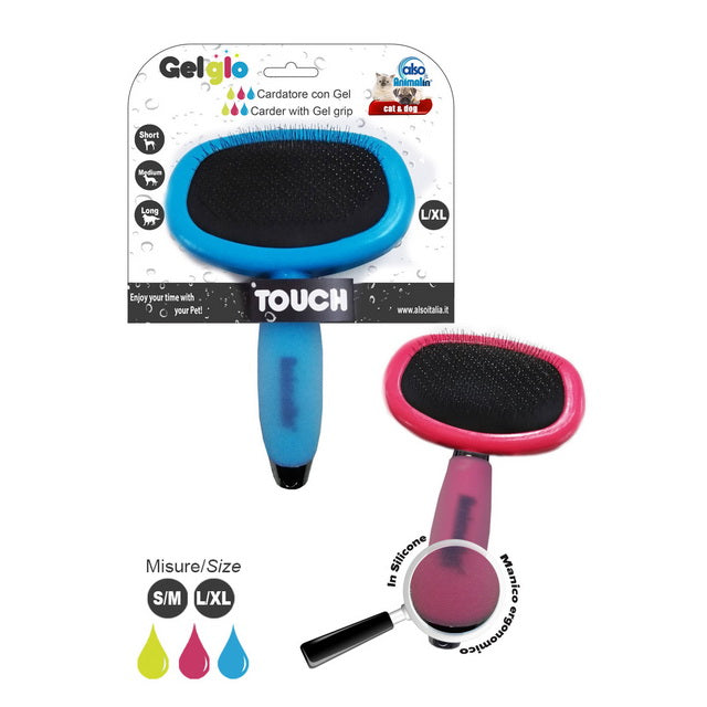 Cardatore ergonomico GelGlo per cani e gatti con manico in silicone colorato
