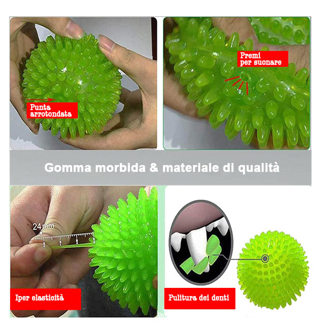 Palla gioco TPR con suono per cani, colori assortiti, materiale resistente e non tossico