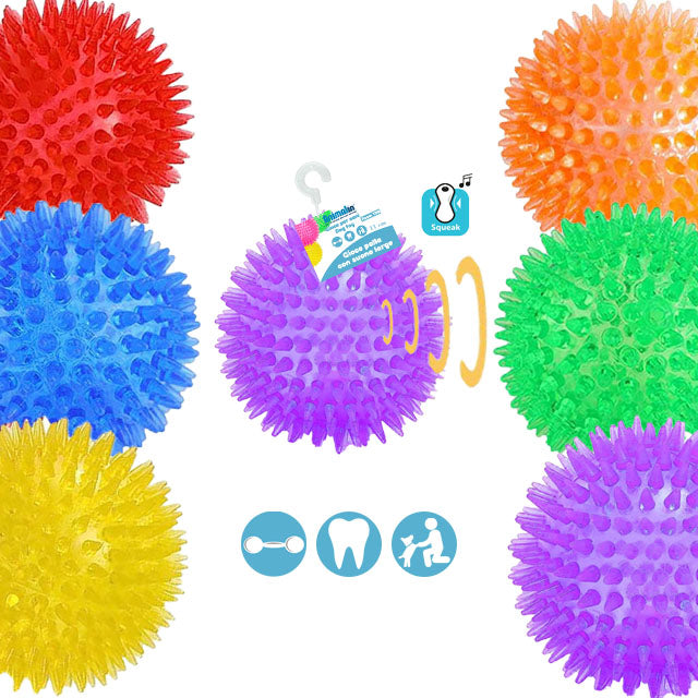 Palla gioco TPR con suono per cani, colori assortiti, materiale resistente e non tossico