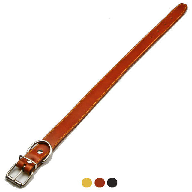 Collare in cuoio foderato cucito per cani, disponibile in colori naturale marrone e nero