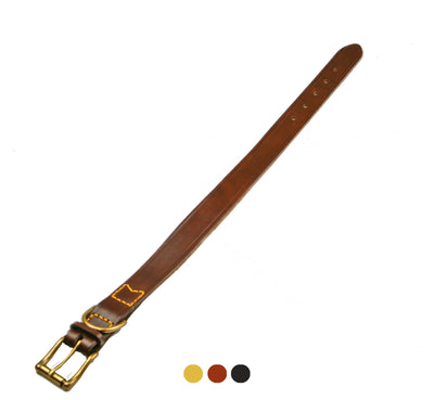 Collare cuoio extra sfoderato cucito a mano per cani, colori assortiti naturale marrone nero