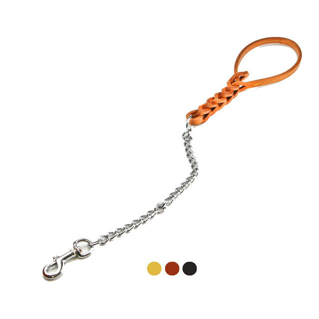 Guinzaglio tripla treccia in cuoio con catena integrata per cani, 600 mm, colori assortiti