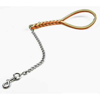 Guinzaglio doppia treccia cuoio bufalo con catena per cani, 60 cm