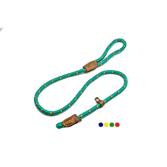 Guinzaglio nylon a strangolo cucito per cani con rinforzi in cuoio, colori assortiti