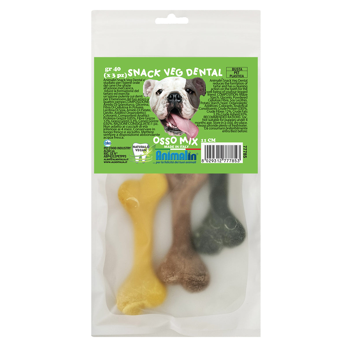 Osso dental vegetale per cani piccoli, forma di bastoncino, snack per l'igiene orale