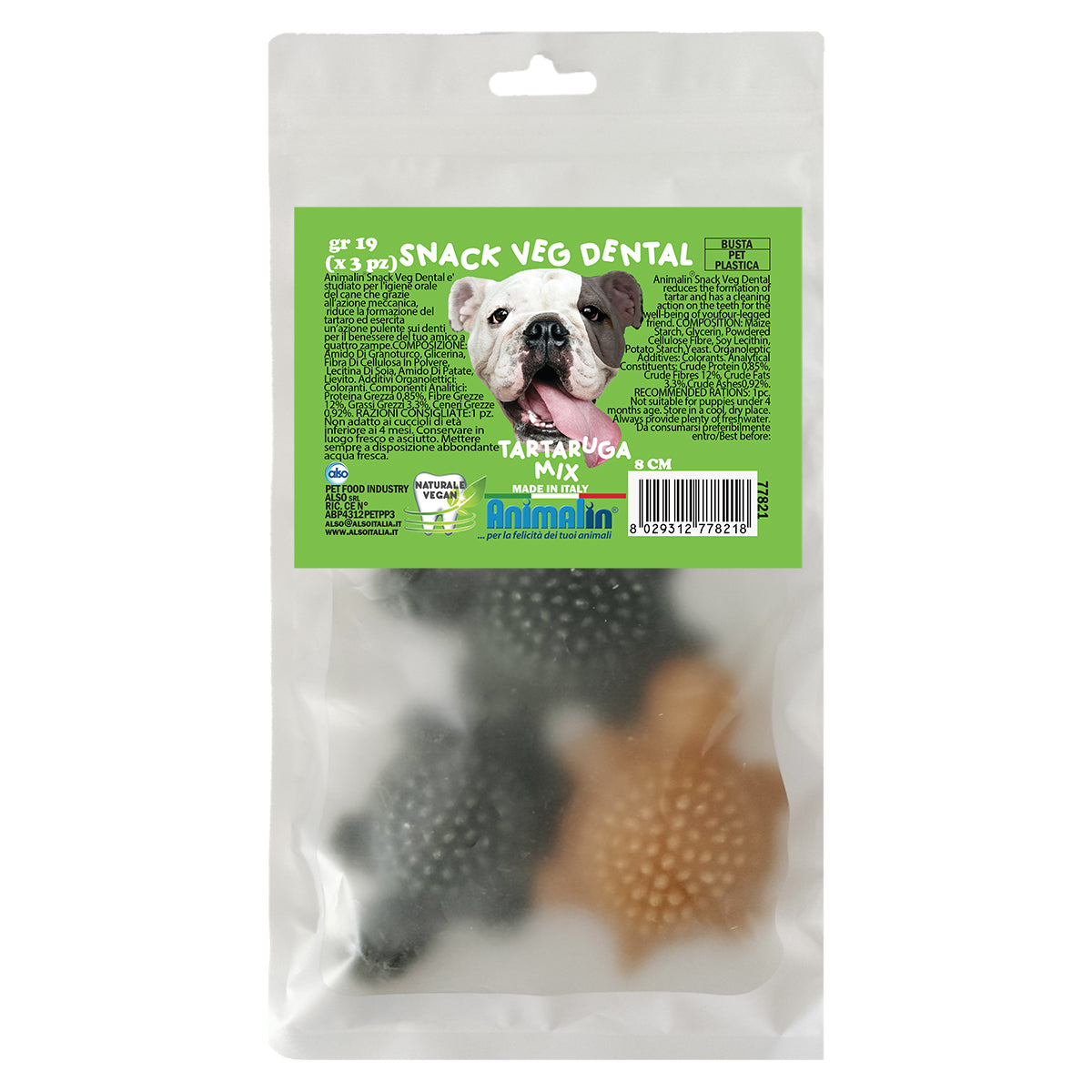 Snack veg dental per tartarughe mix a forma di tartaruga, snack vegetale per igiene orale
