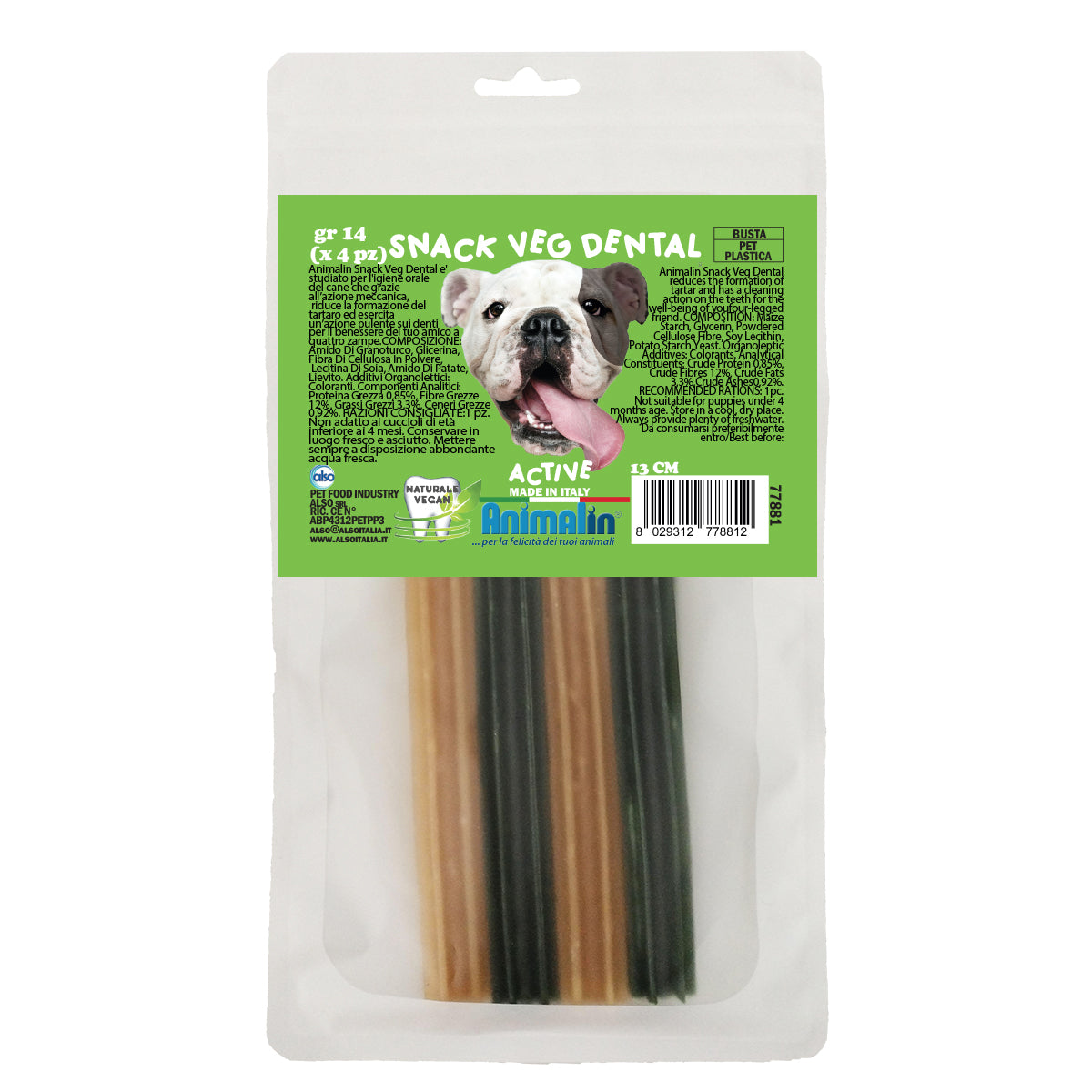 Snack vegetale per cani Veg Dental Active con azione meccanica per la pulizia dei denti