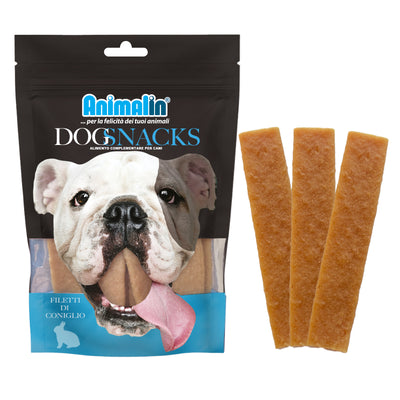 Snack monoproteico filetti di coniglio per cani, 100 g, formato 11-12 cm