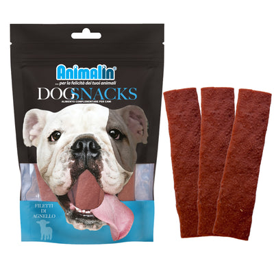 Snack monoproteico filetti di agnello per cani, 100 g, filetti da 11-12 cm