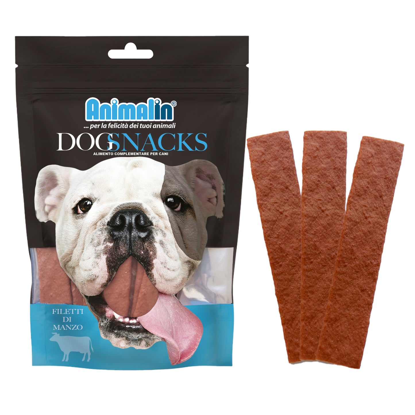 Snack monopro filetti di manzo per cani, 11-12 cm, 100 g
