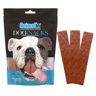 Snack monopro filetti di manzo per cani, 11-12 cm, 100 g