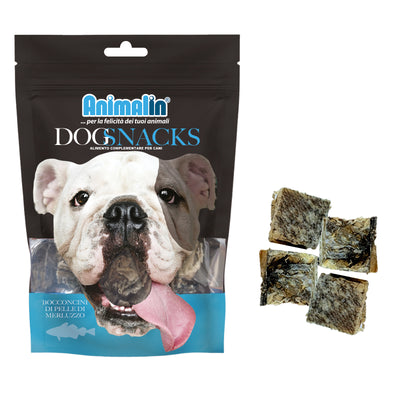 Snack monopro bocconcini di pelle di merluzzo per cani, 70 g, dimensioni 2,5 x 2,5 cm