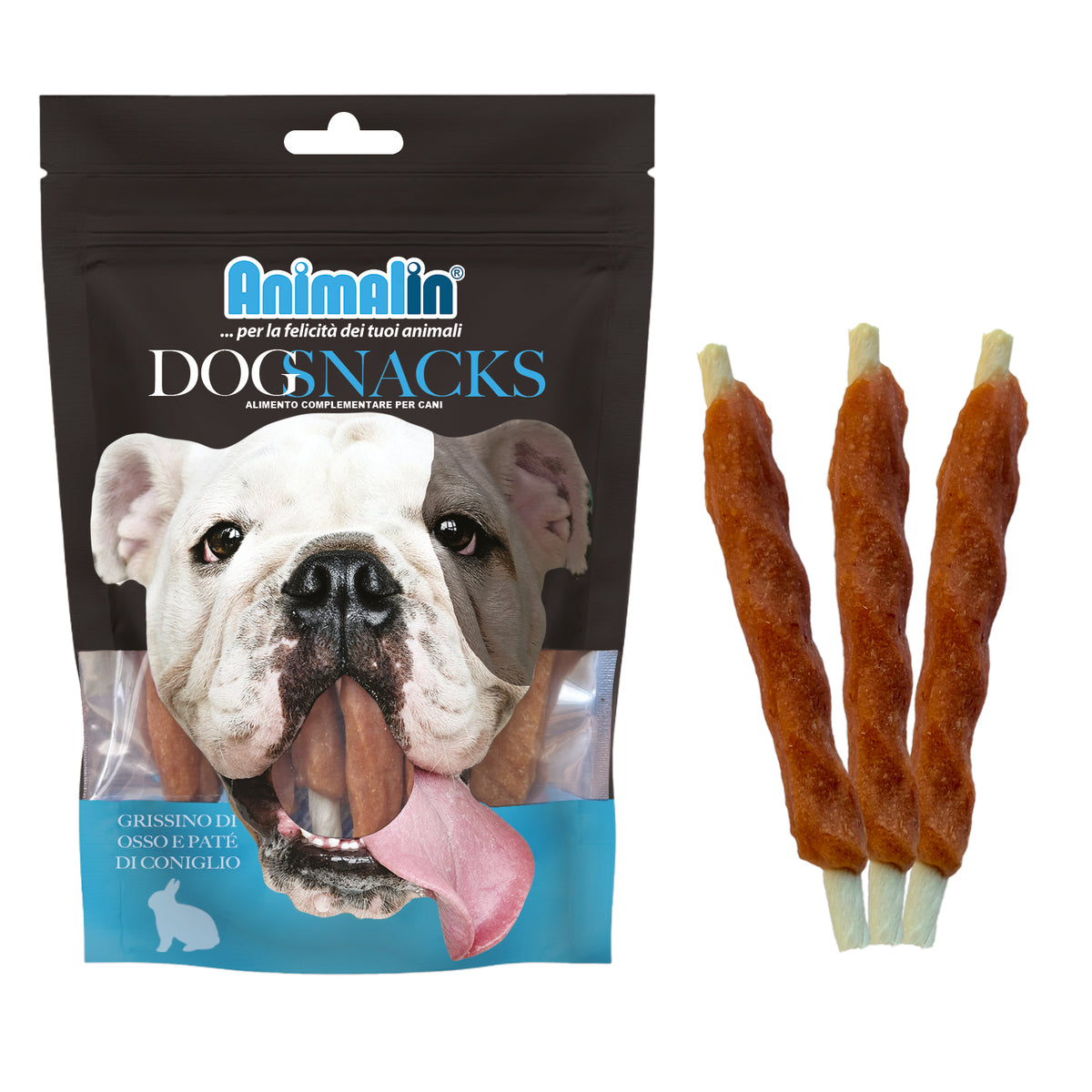 Grissino di osso con paté di coniglio per cani monoproteico, 13 cm 100 g