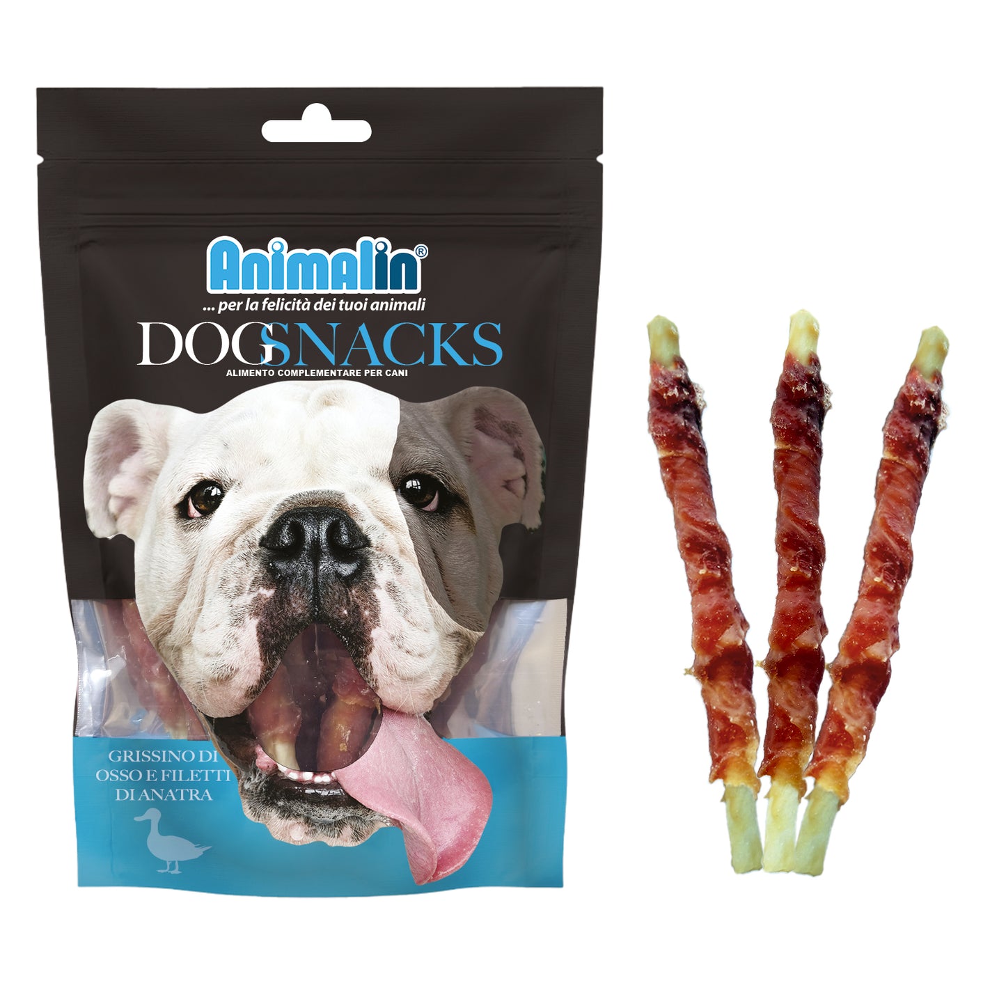 Snack monopro grissino di osso con filetti di anatra per cani, 13 cm 100 g
