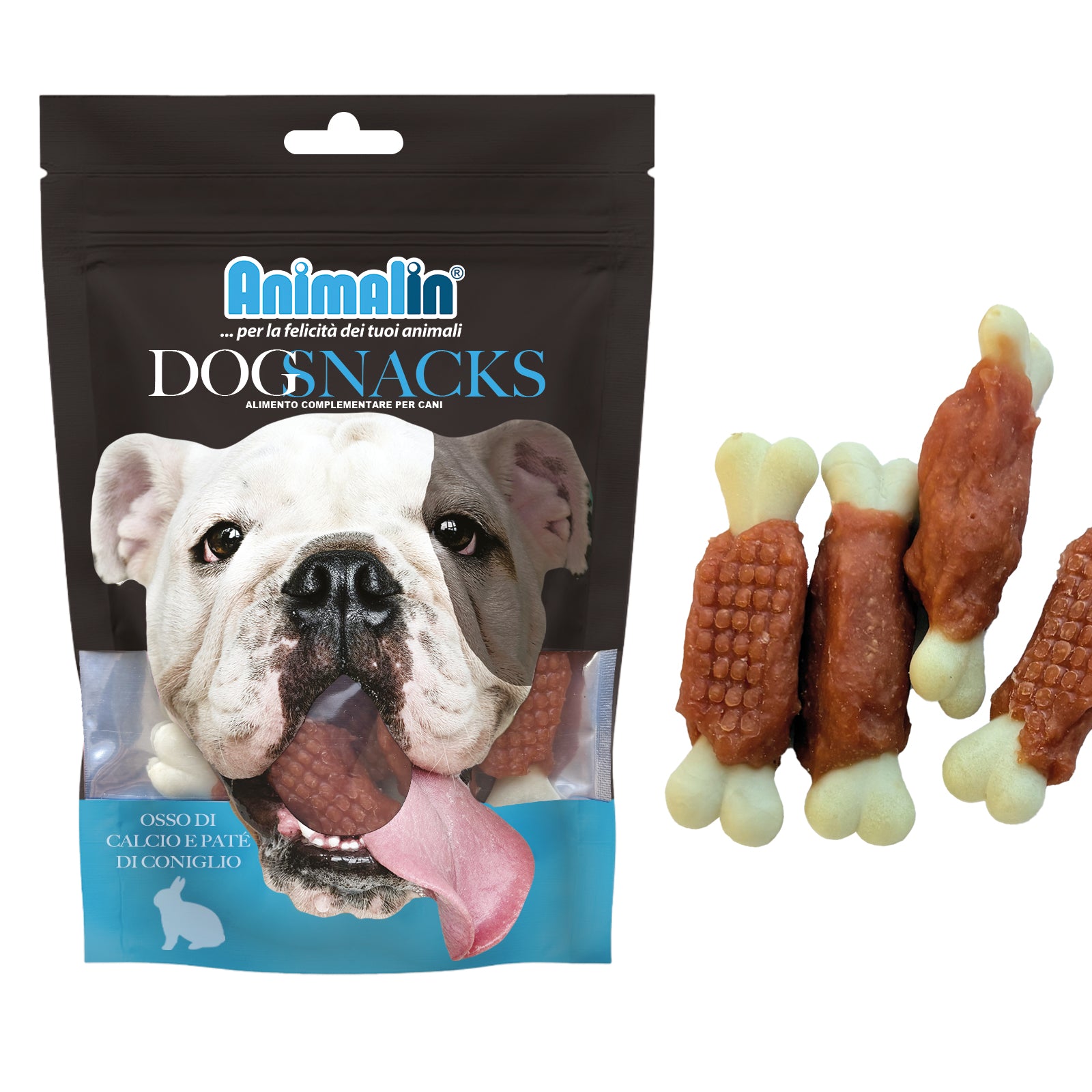 Osso di calcio monopro per cani con paté di coniglio, 7 cm, 100 g