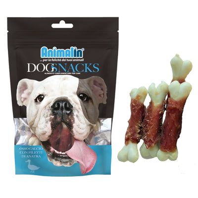 Osso di calcio con filetti di anatra per cani monopro, 7 cm, 100 g