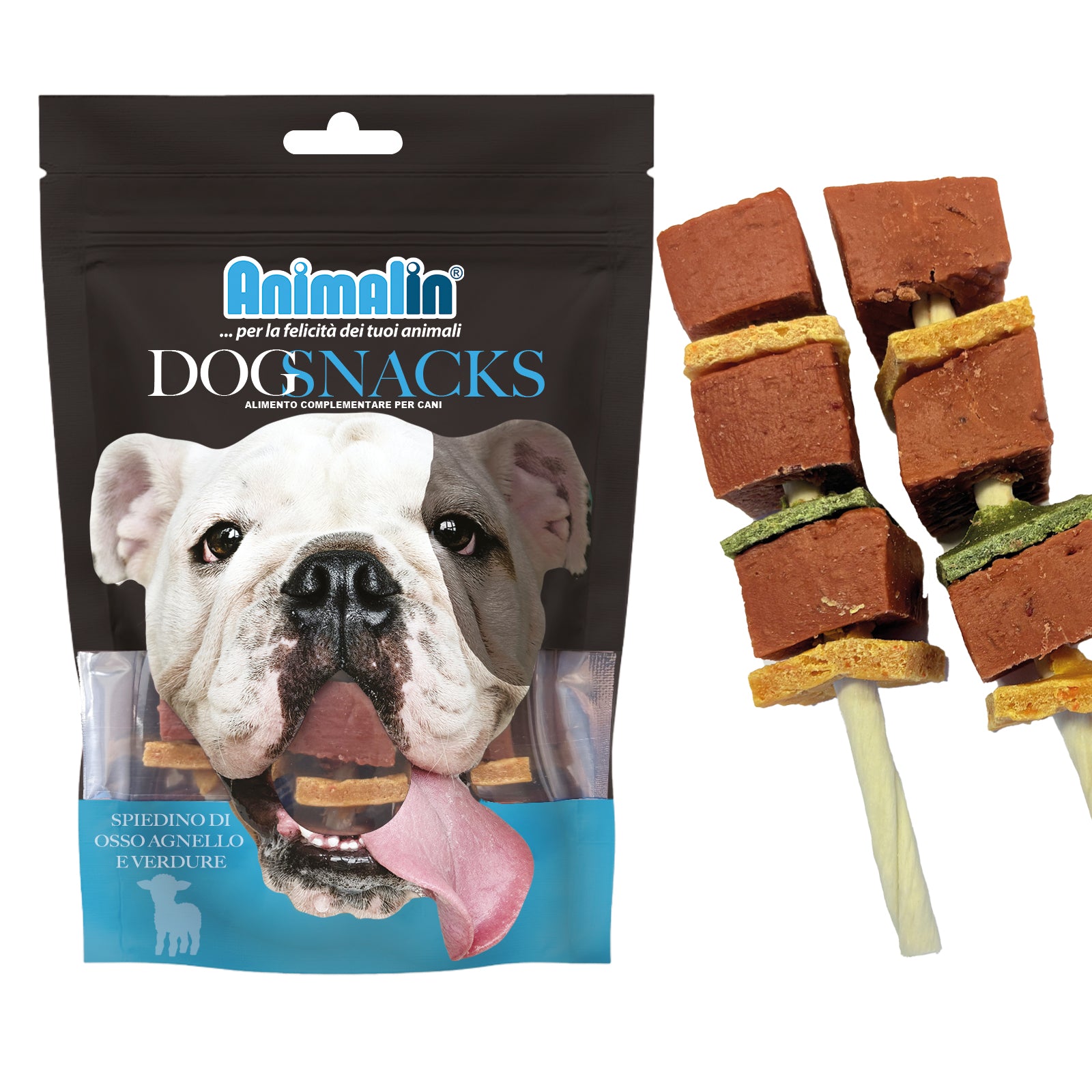 Spiedino di osso per cani con agnello e verdure, 12,5 cm, 100 g