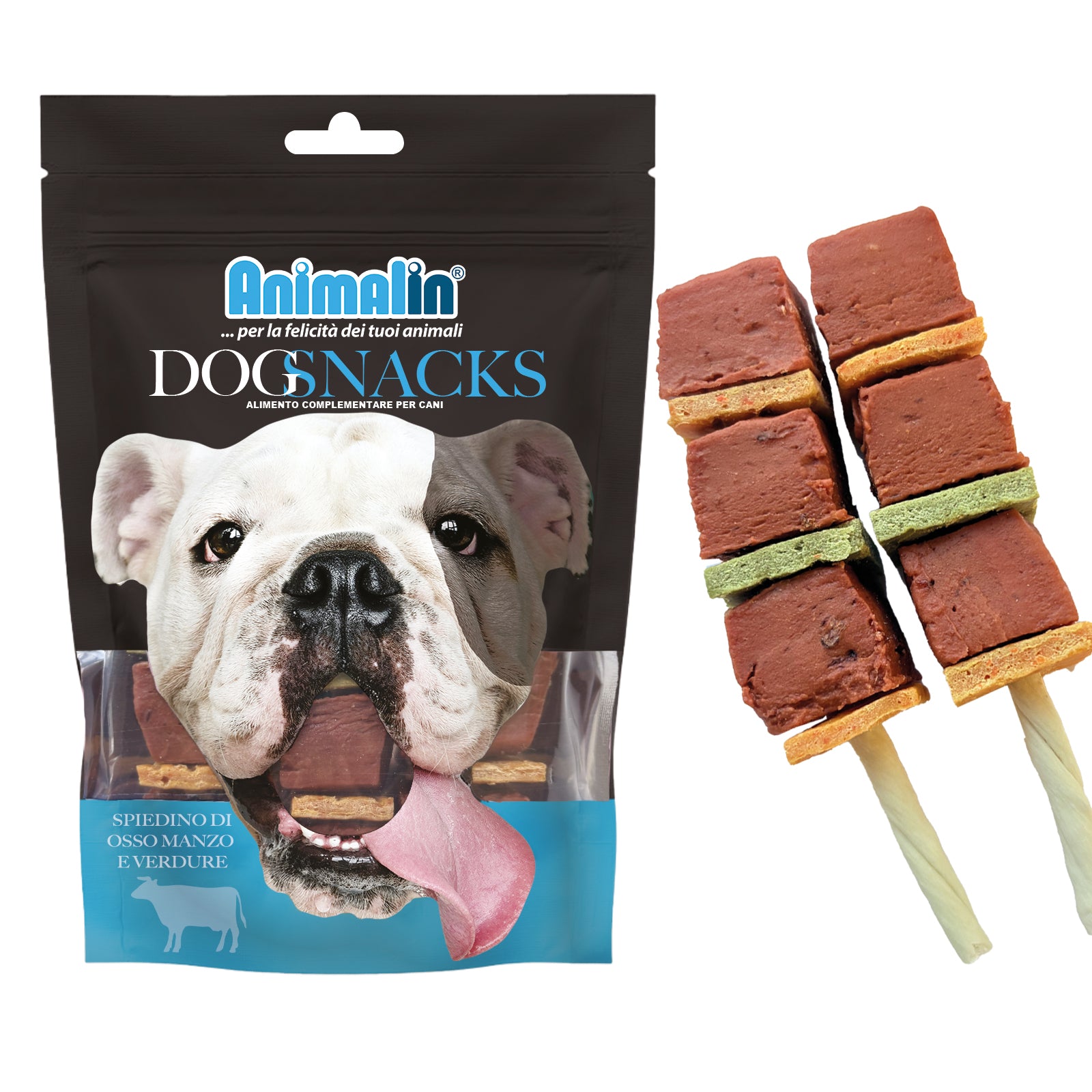 Spiedino di osso per cani con manzo e verdure, 12,5 cm, 100 g