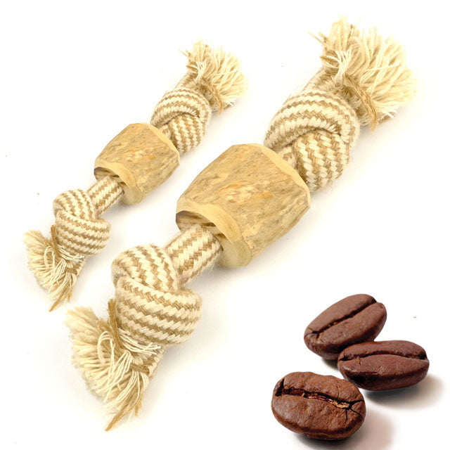 Gioco osso per cani in legno di caffè con corda di cotone intrecciata, naturale e resistente