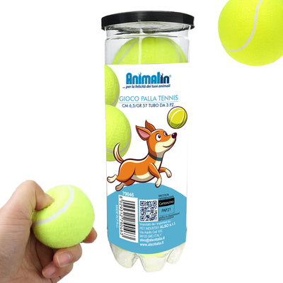 Set 3 palline da tennis per cani Animalin diametro 6,5 cm peso 57 g ciascuna