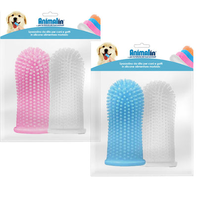 Spazzolino da dito in silicone mix color per cani e gatti, set da 2 pezzi Animalin