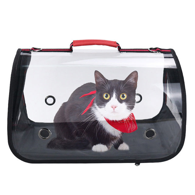 Borsa trasportino crystal in PVC trasparente 44x24x30 cm con tracolla regolabile per cani e gatti