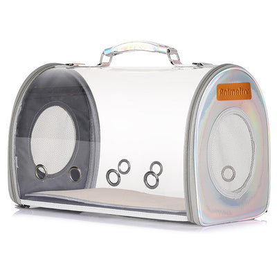Borsa trasportino Crystal Silver in PVC trasparente 43x27x28 cm con tracolla regolabile per piccoli animali