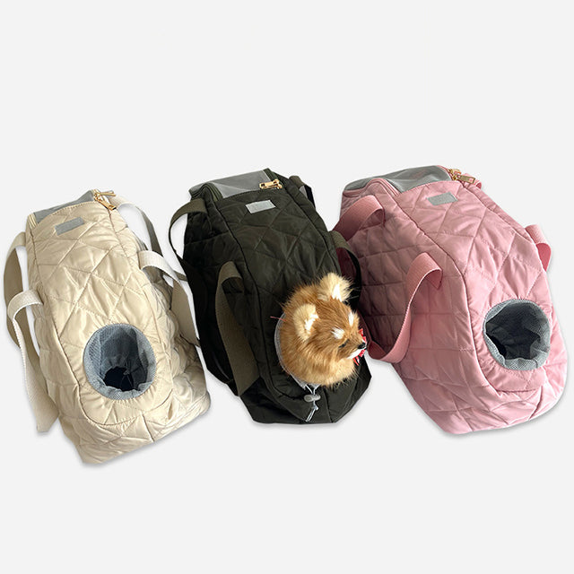 Borsa trasportino Nuvola morbida con porta oggetti per cani e gatti, design elegante con cucitura a rombi