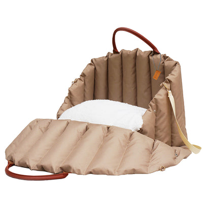 Borsa trasportino cuccia 2in1 Camel per cani e gatti piccoli, 43x35x35 cm, con tappetino morbido e tracolla