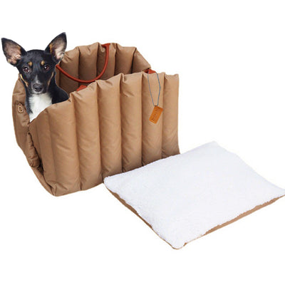 Borsa trasportino cuccia 2in1 Camel per cani e gatti piccoli, 43x35x35 cm, con tappetino morbido e tracolla