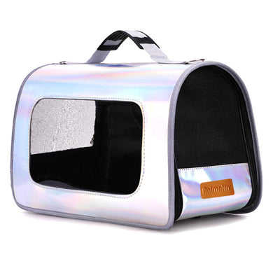 Borsa trasportino semirigida holographic con reti traspiranti per gatti e cani piccoli