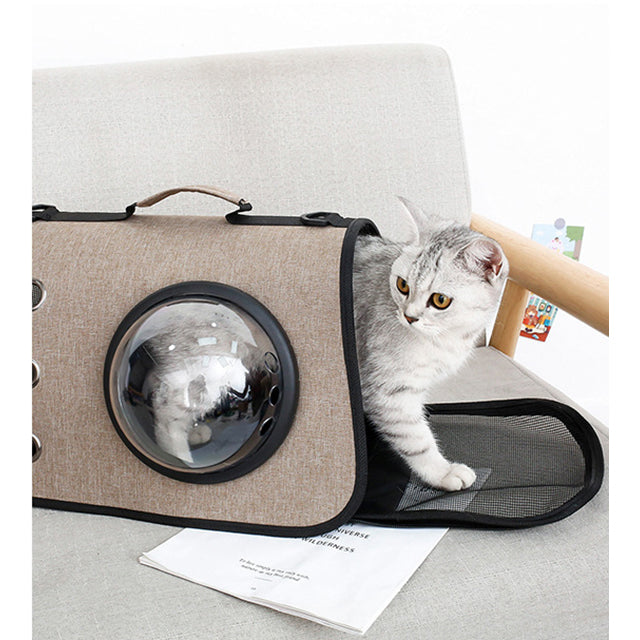 Borsa trasportino semirigida con finestra a oblò e rete traspirante per gatti e cani piccoli