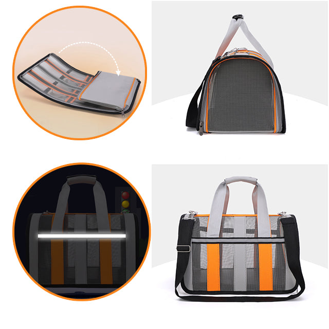 Borsa trasportino semirigida stripes con tracolla regolabile per gatti e piccoli animali