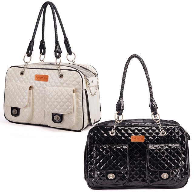 Borsa trasportino Elisabetta II per cani con rete traspirante, 43x27x19 cm, colore panna e nero
