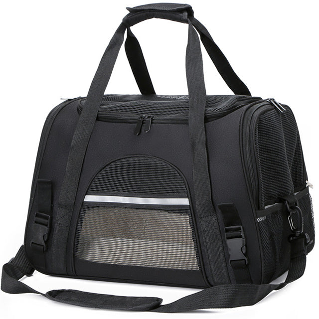 Borsa trasportino comfort nero con tappetino soffice e rete traspirante, 43 x 25 x 28 cm
