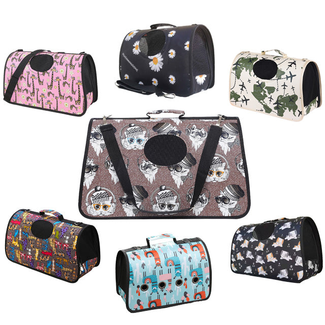 Borsa trasportino semirigida color con reti traspiranti e tracolla regolabile per gatti e piccoli animali