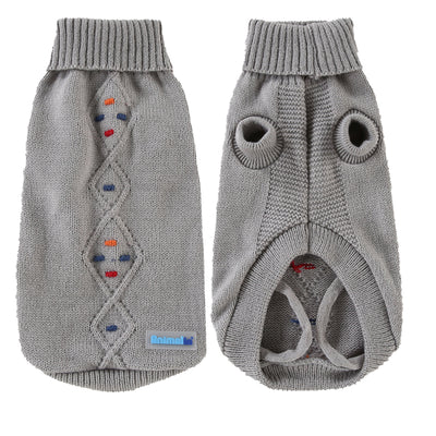 Maglione pois grigio perla per cani in maglia morbida con foro collare e cinturini zampe