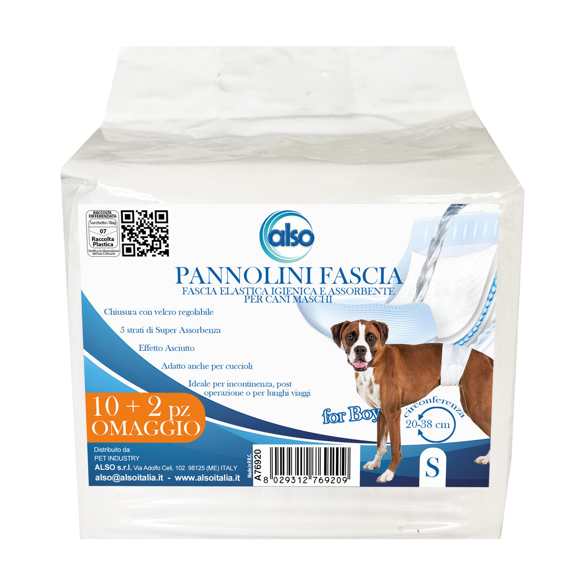 Pannolini fascia per cani maschi assorbenti con indicatore di bagnato, 12 pezzi