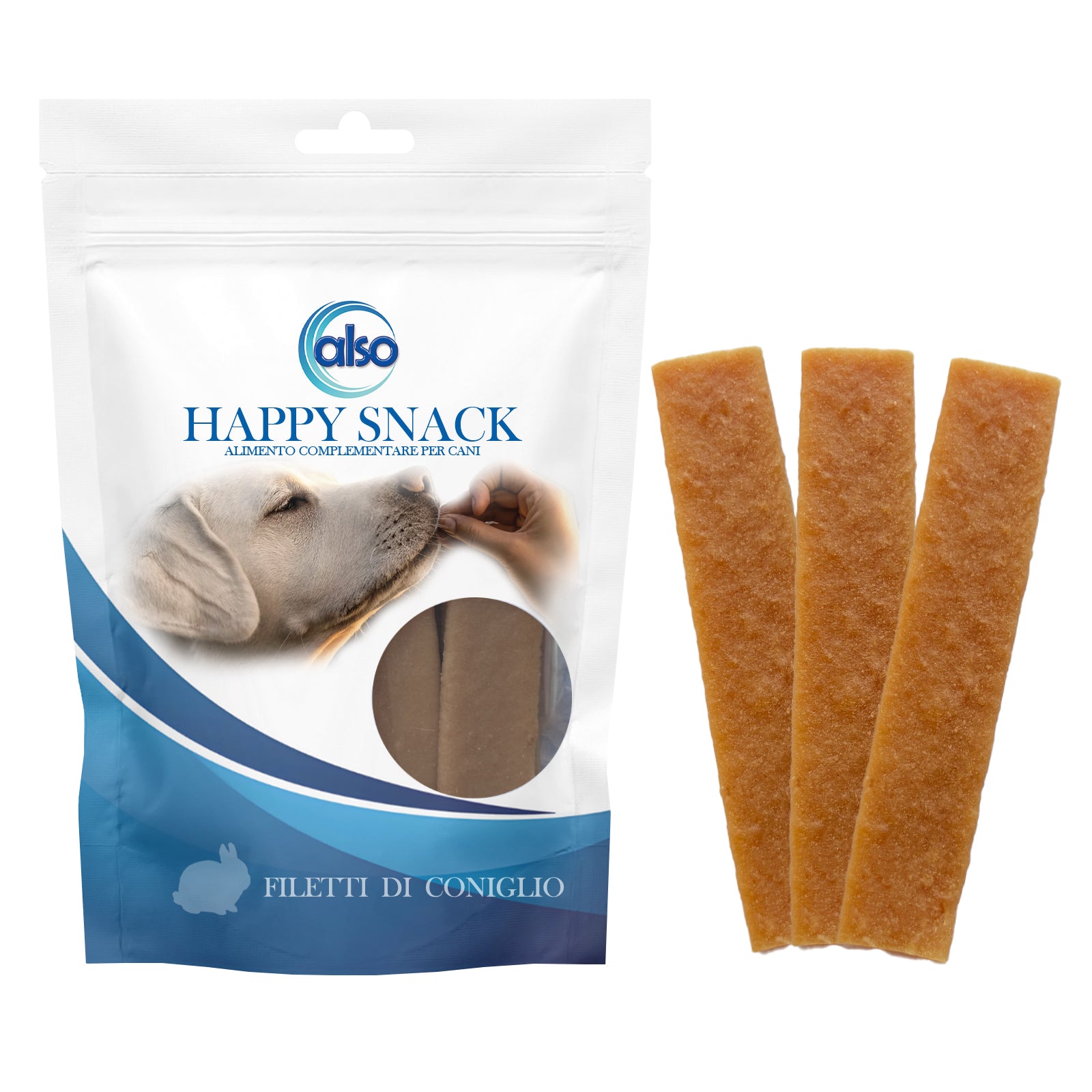 Snack monoproteico filetti di coniglio per cani, 11-12 cm, 100 g