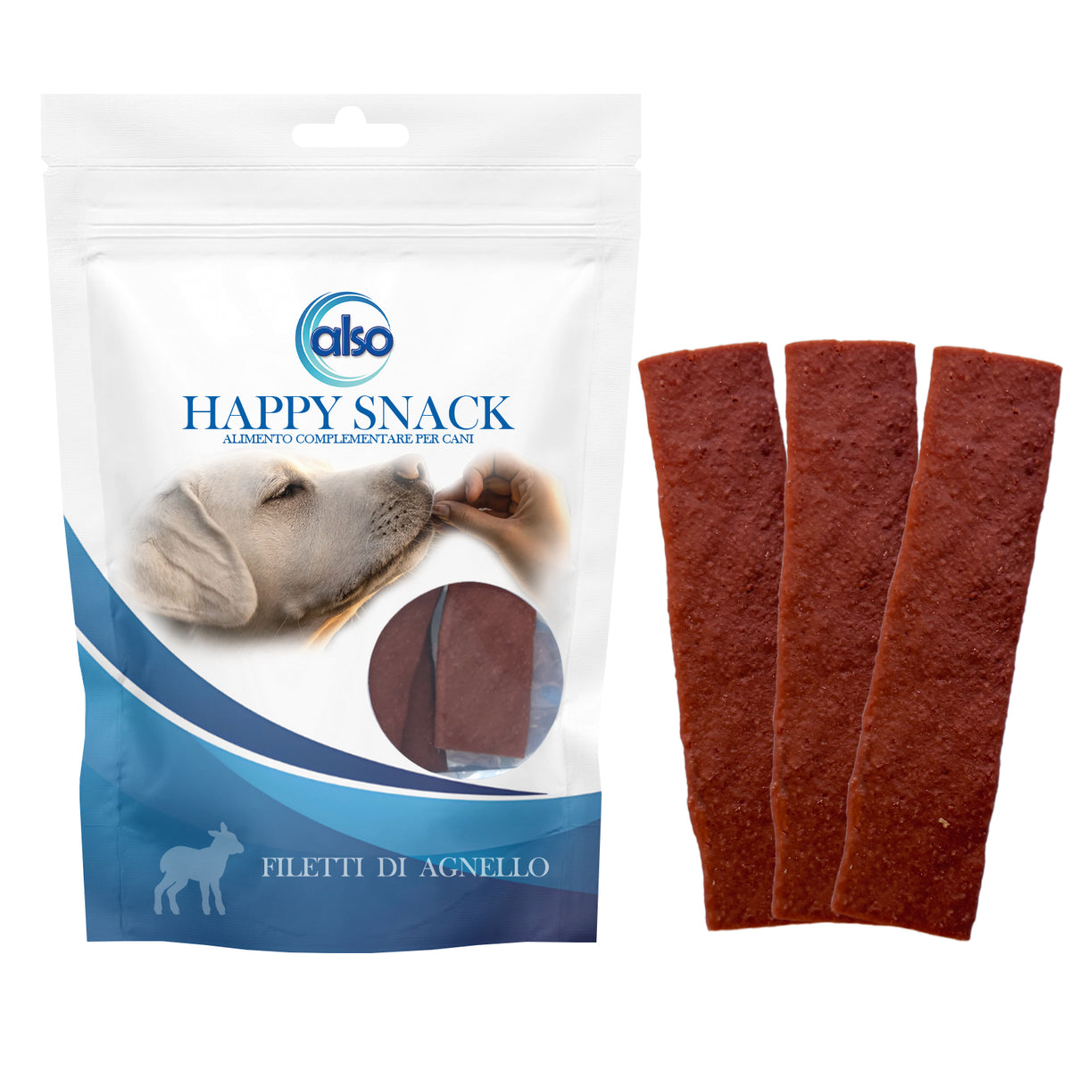 Snack monoproteico filetti di agnello per cani, 100 g, filetti da 11-12 cm