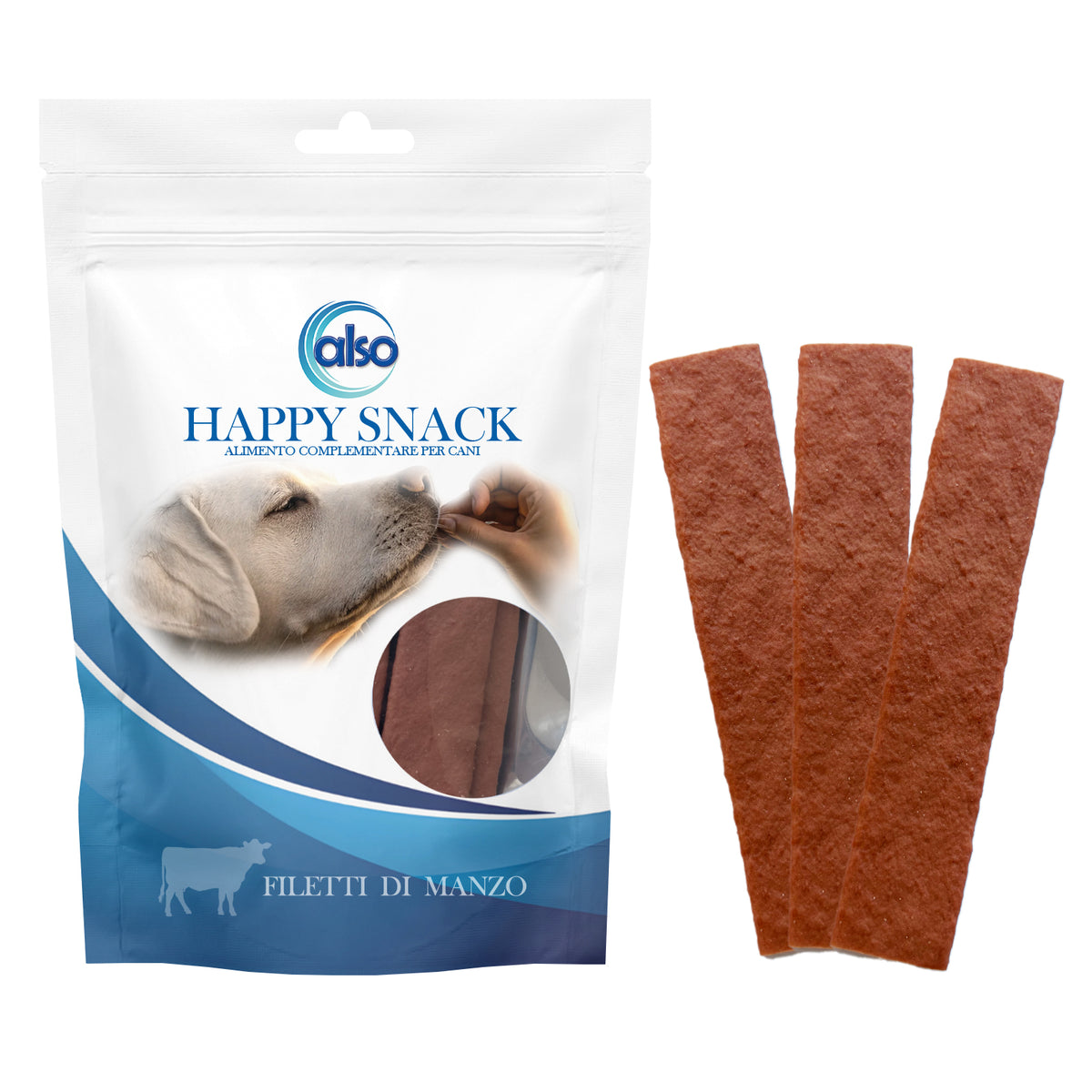 Filetti di manzo monoproteico per cani, 11-12 cm, confezione 100 g