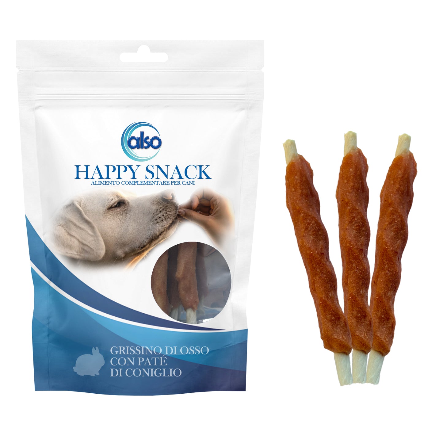 Grissino di osso monopro per cani con paté di coniglio, 13 cm, 100 g