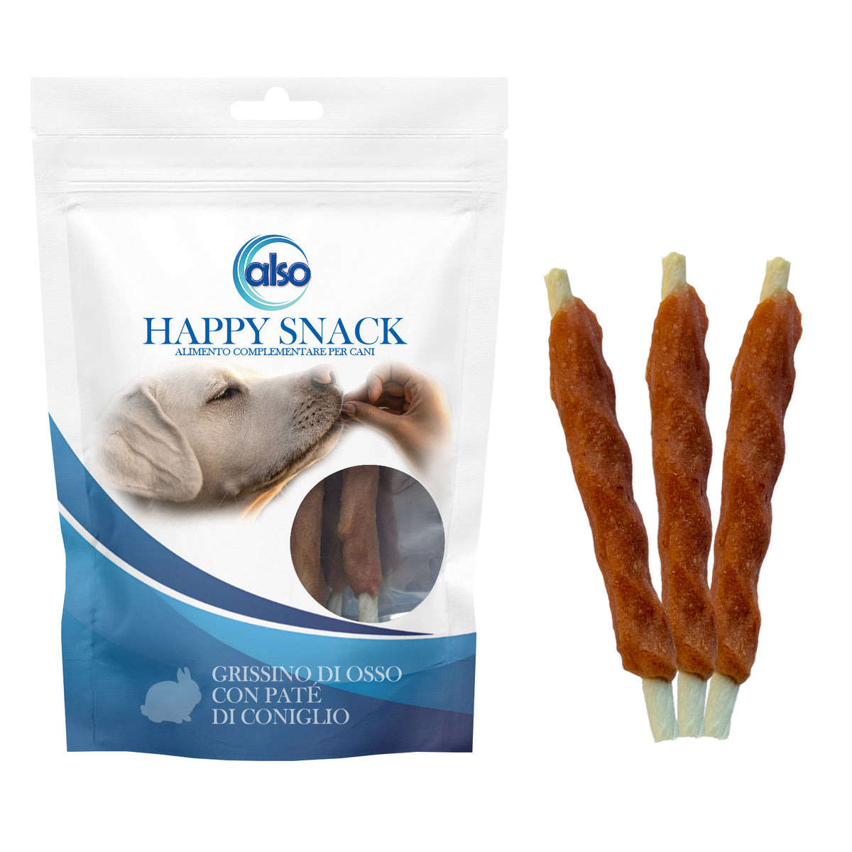 Grissino di osso monopro per cani con paté di coniglio, 13 cm, 100 g