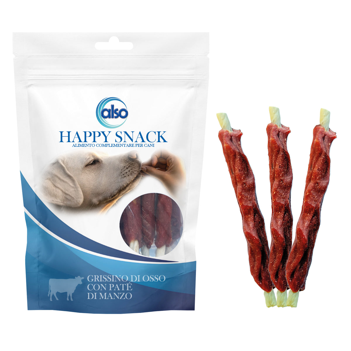Grissino di osso con paté di manzo per cani monopro, 13 cm 100 g