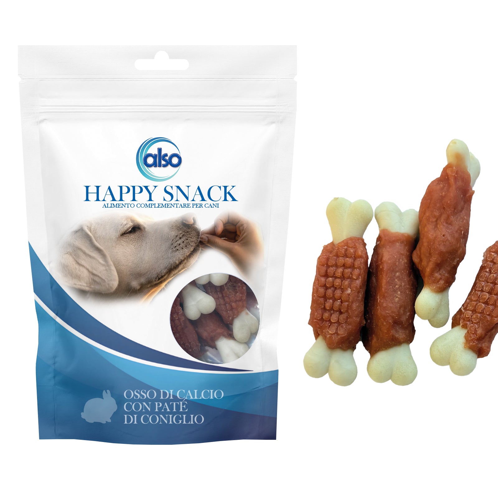Osso di calcio con paté di coniglio per cani, snack monoproteico 7 cm 100 g