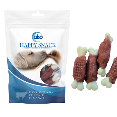 Osso di calcio con paté di manzo per cani monoproteico, 7 cm, 100 g